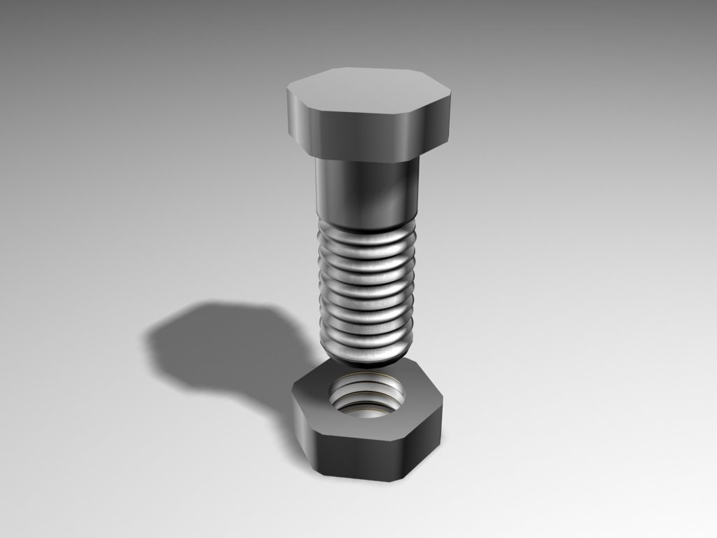 Tornillo y tuerca modelados en 3D